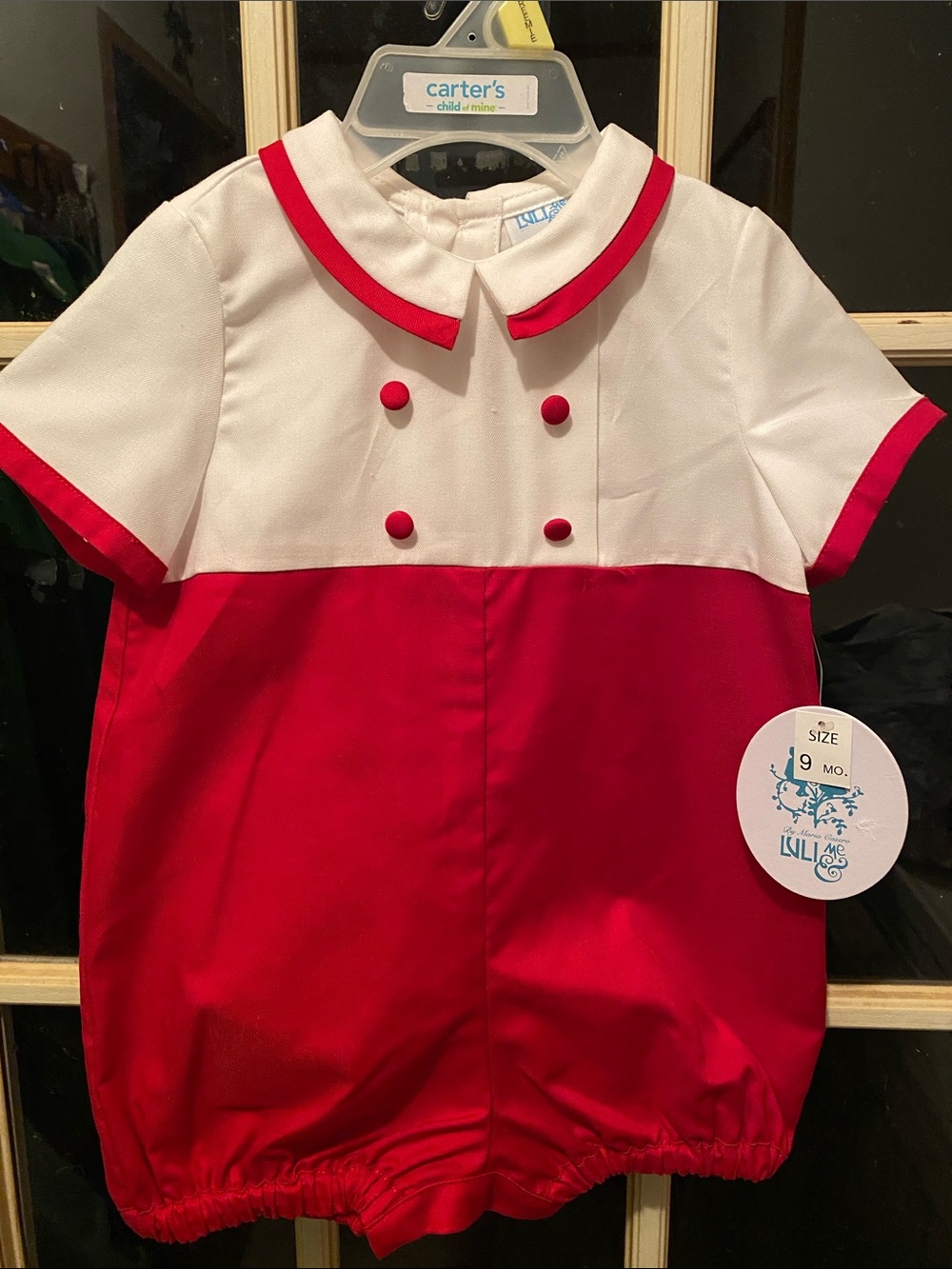 New Baby Infant Boys Luli and Me Christmas Red & White Bubble Romper 9M NWT